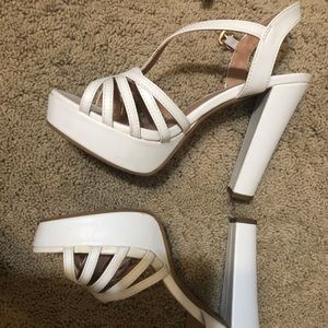 White chunky platform heels